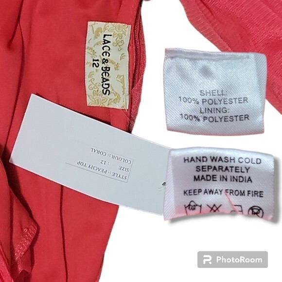 LACE & BEADS CORAL BUTTERFLY SLEEVE TULLE TOP - 12 - Picture 3 of 5